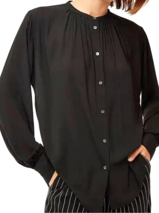 Babaton Tops - Aritzia Babaton Gene Blouse Black Semi Sheer Mandarin Collar Top